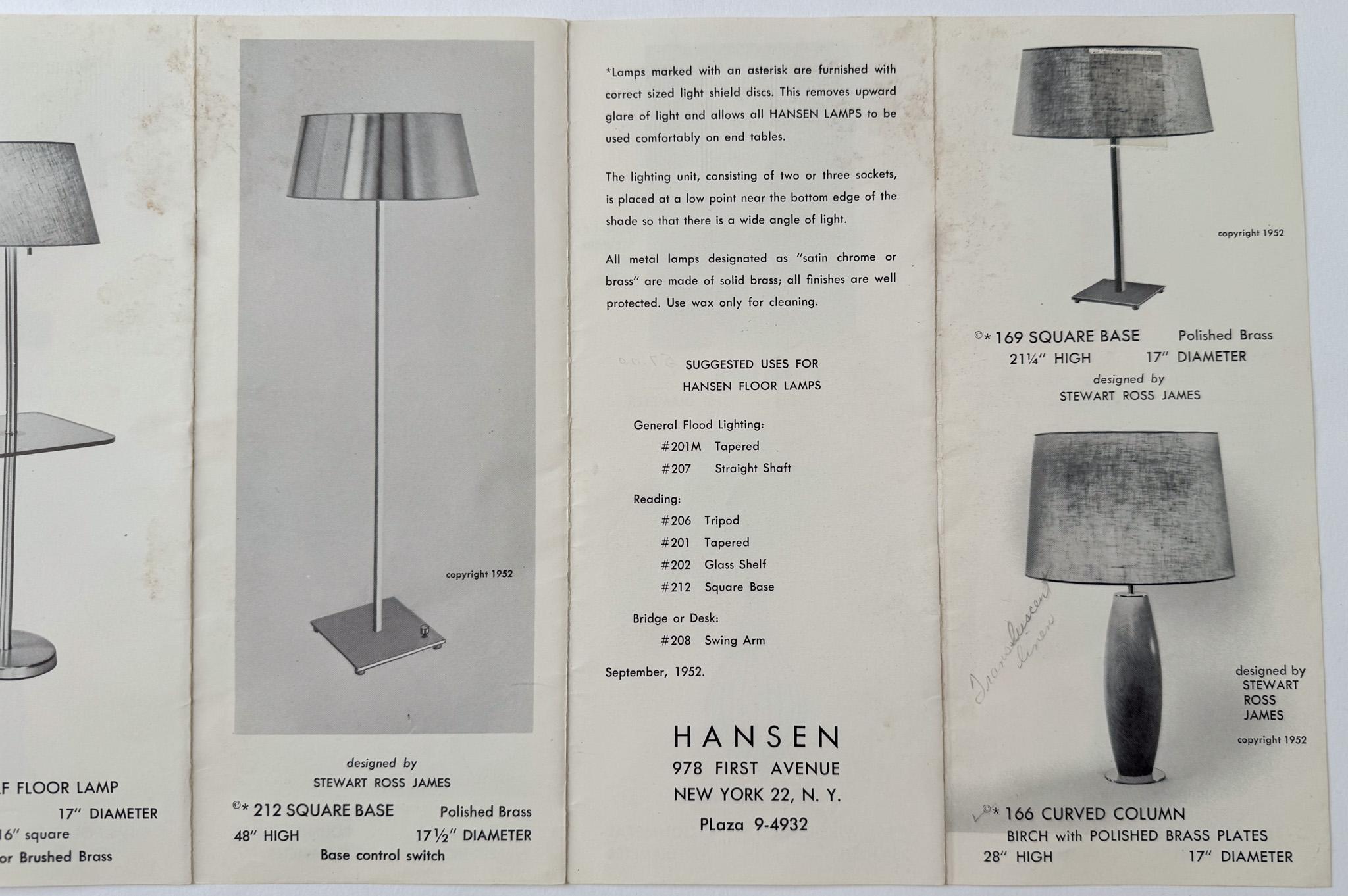 American Hansen Lamps Brochure, 1952 For Sale
