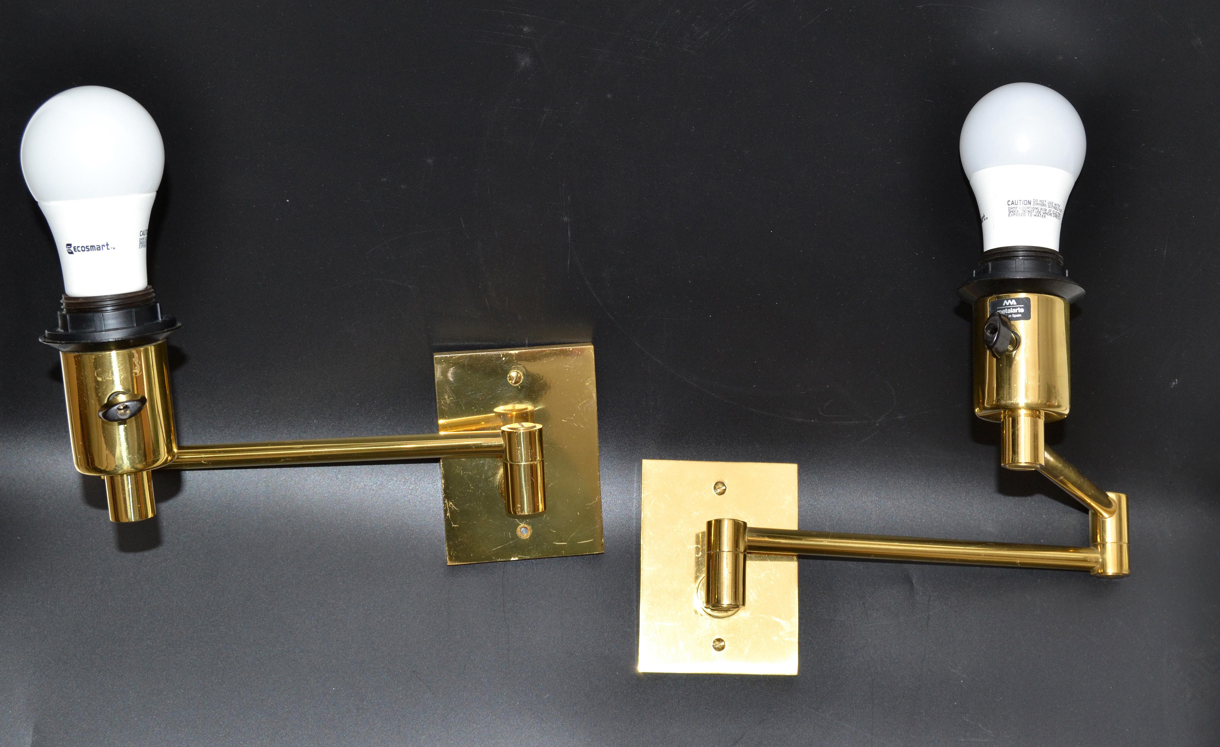 Hansen Lamps Retractable Brass & Metal Sconces Metalarte Spain Wall Lights Pair 4