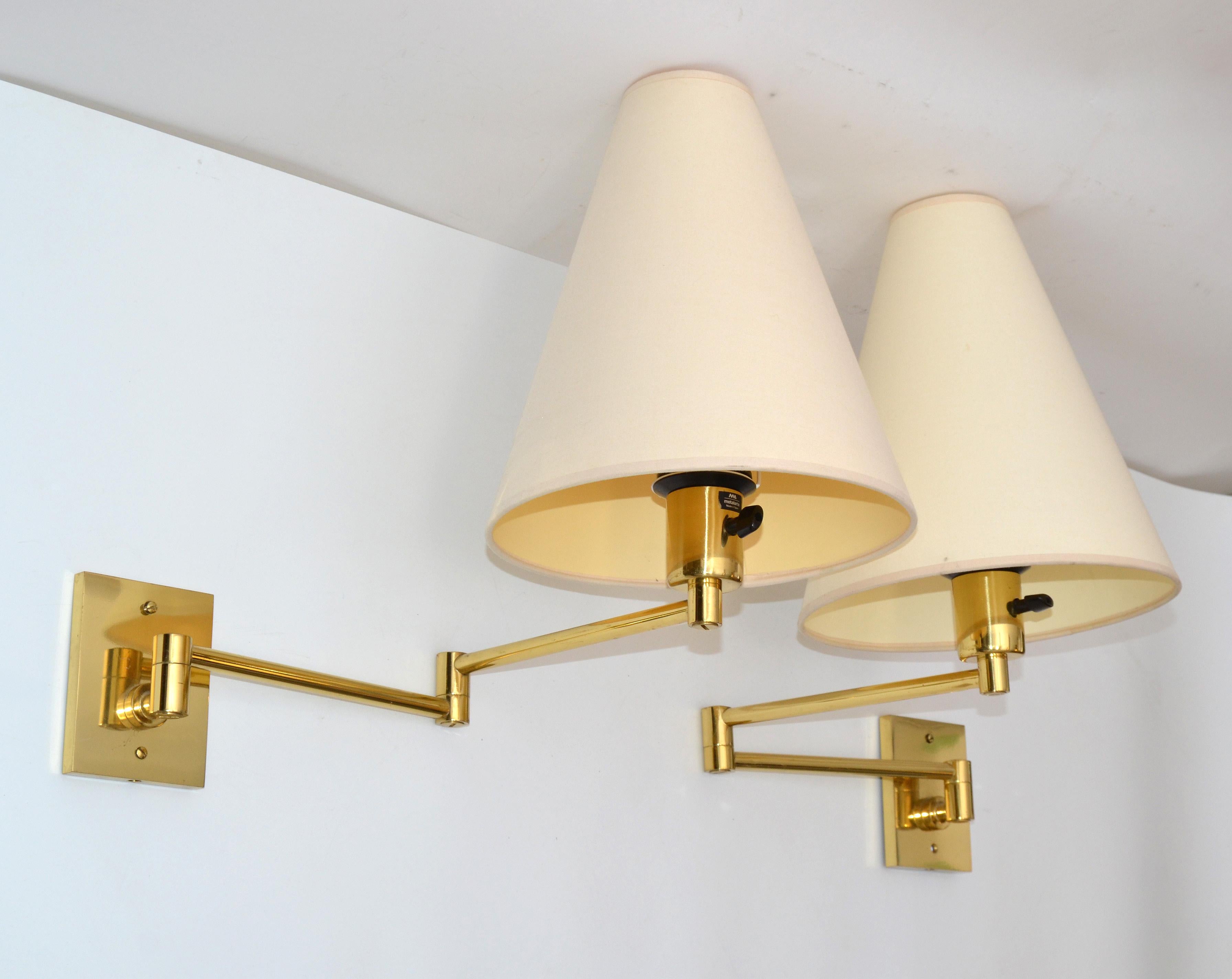 Hansen Lamps Retractable Brass & Metal Sconces Metalarte Spain Wall Lights Pair 11