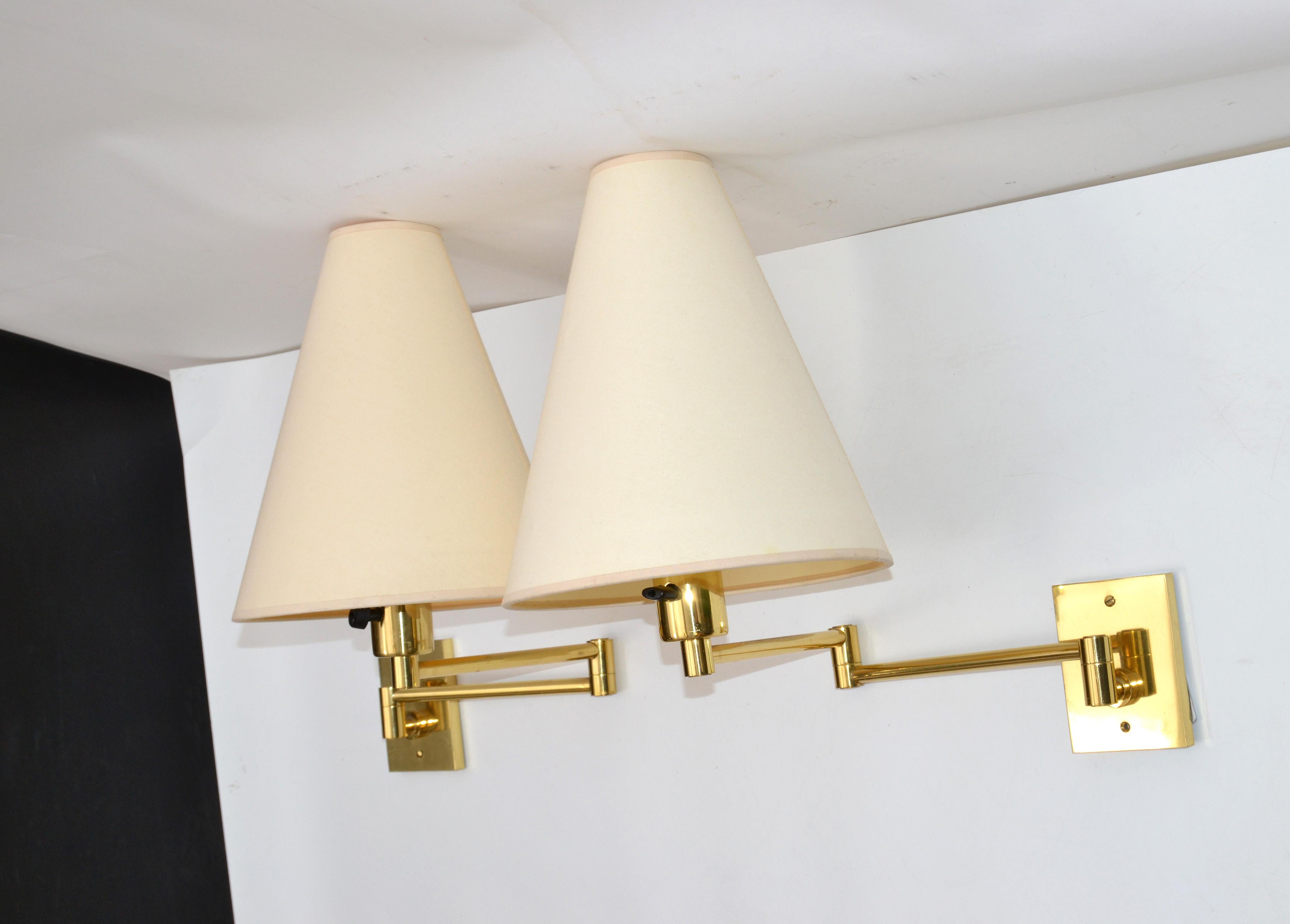 Polished Hansen Lamps Retractable Brass & Metal Sconces Metalarte Spain Wall Lights Pair