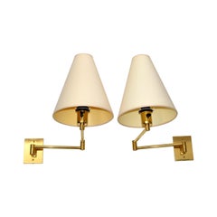 Vintage Hansen Lamps Retractable Brass & Metal Sconces Metalarte Spain Wall Lights Pair