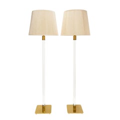 Coppia di lampade da terra Hansen in ottone con aste in vetro anni '60 (Firmato)