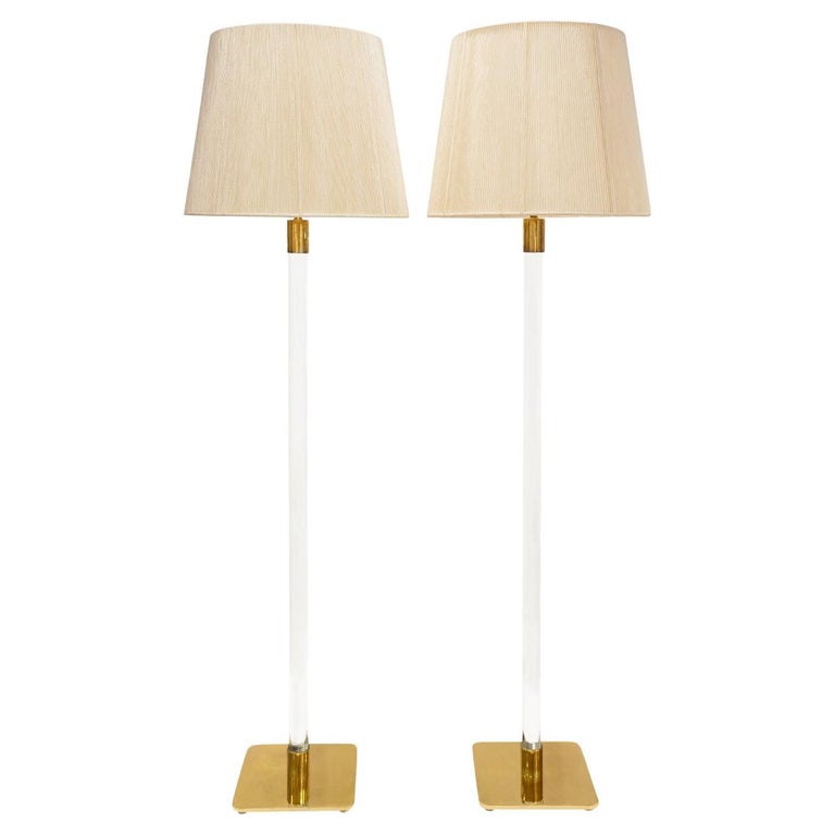 Hansen Pair Of Floor Lamps in Brass with Glass Rods 1960s 'Signed' For
