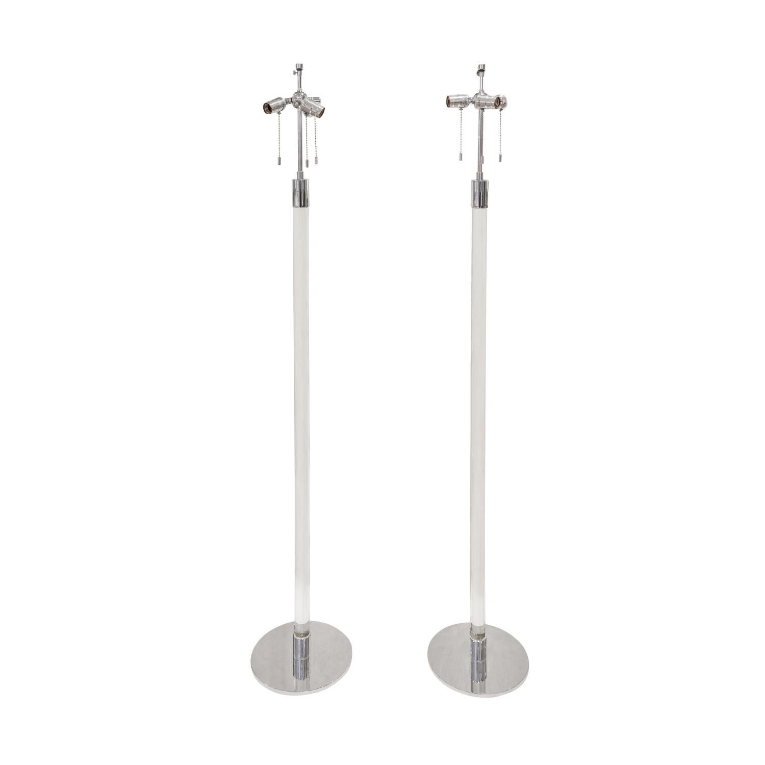 Mid-Century Modern Hansen Pair of Floor Lamps in Chrome with Glass Rods 1960s 'Signed'