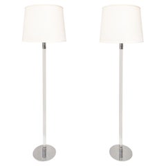 Hansen Pair of Floor Lamps in Chrome with Glass Rods 1960s 'Signed'