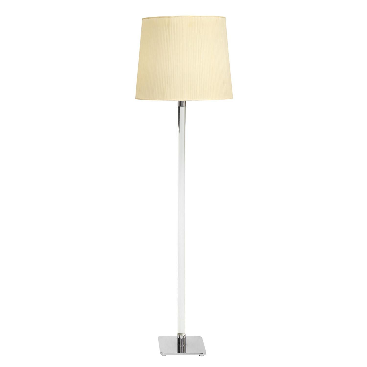 Pair of glass rod floor lamps with chrome bases, each with 2 switches (one for up lighting and the other for ambient lighting) by Hansen Lighting, American 1960's (signed “Hansen Lamps” on bottom of bases). These were typically made with 3 bulbs for