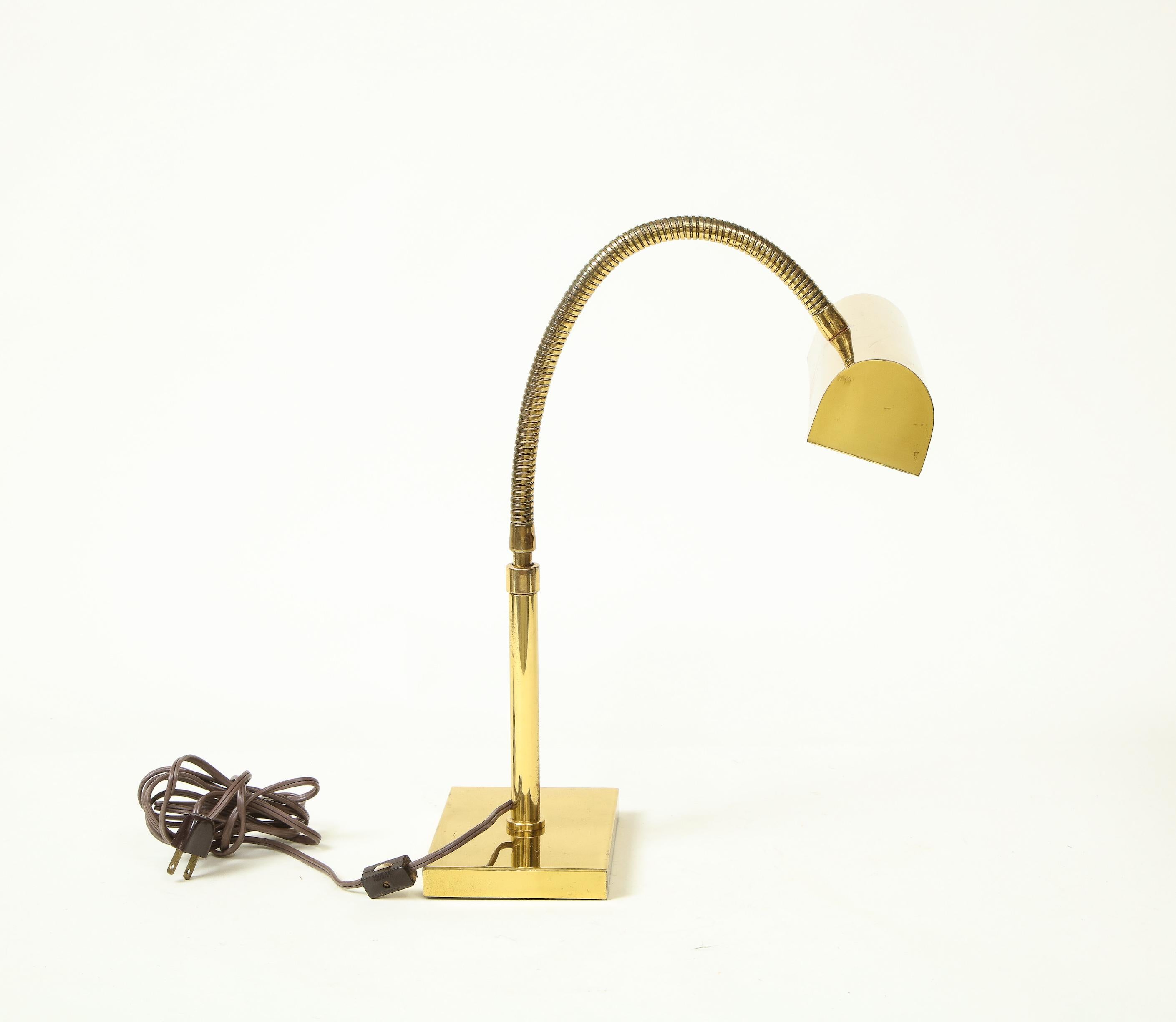 Mid-Century Modern Hansen Polished Brass Pharmacy Desk Lamp For Sale