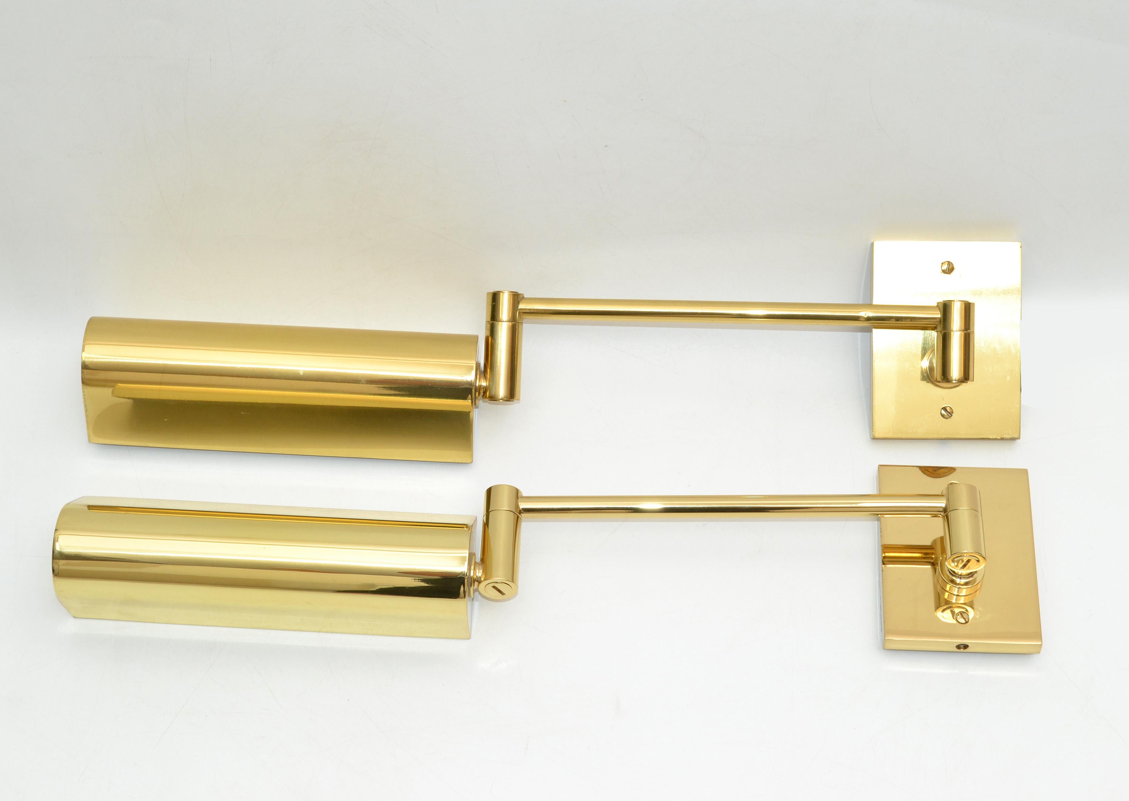 Hansen Retractable Brass & Metal Sconces Lamps Metalarte Spain Wall Lights Pair In Good Condition For Sale In Miami, FL
