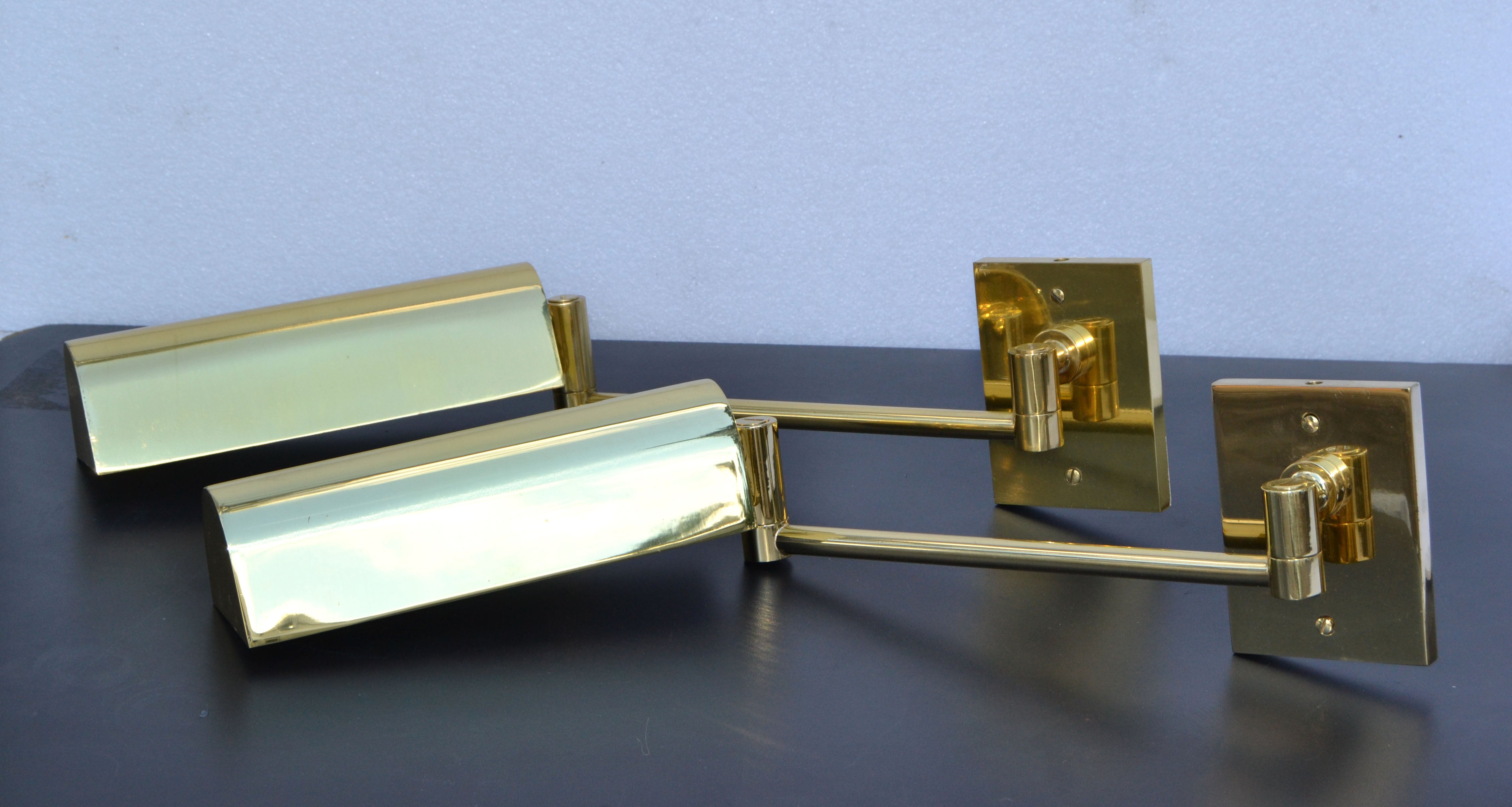 Hansen Retractable Brass & Metal Sconces Lamps Metalarte Spain Wall Lights Pair For Sale