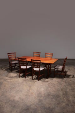 Hansen Sorensen Dining room table with 6 chairs, 1970 Denmark