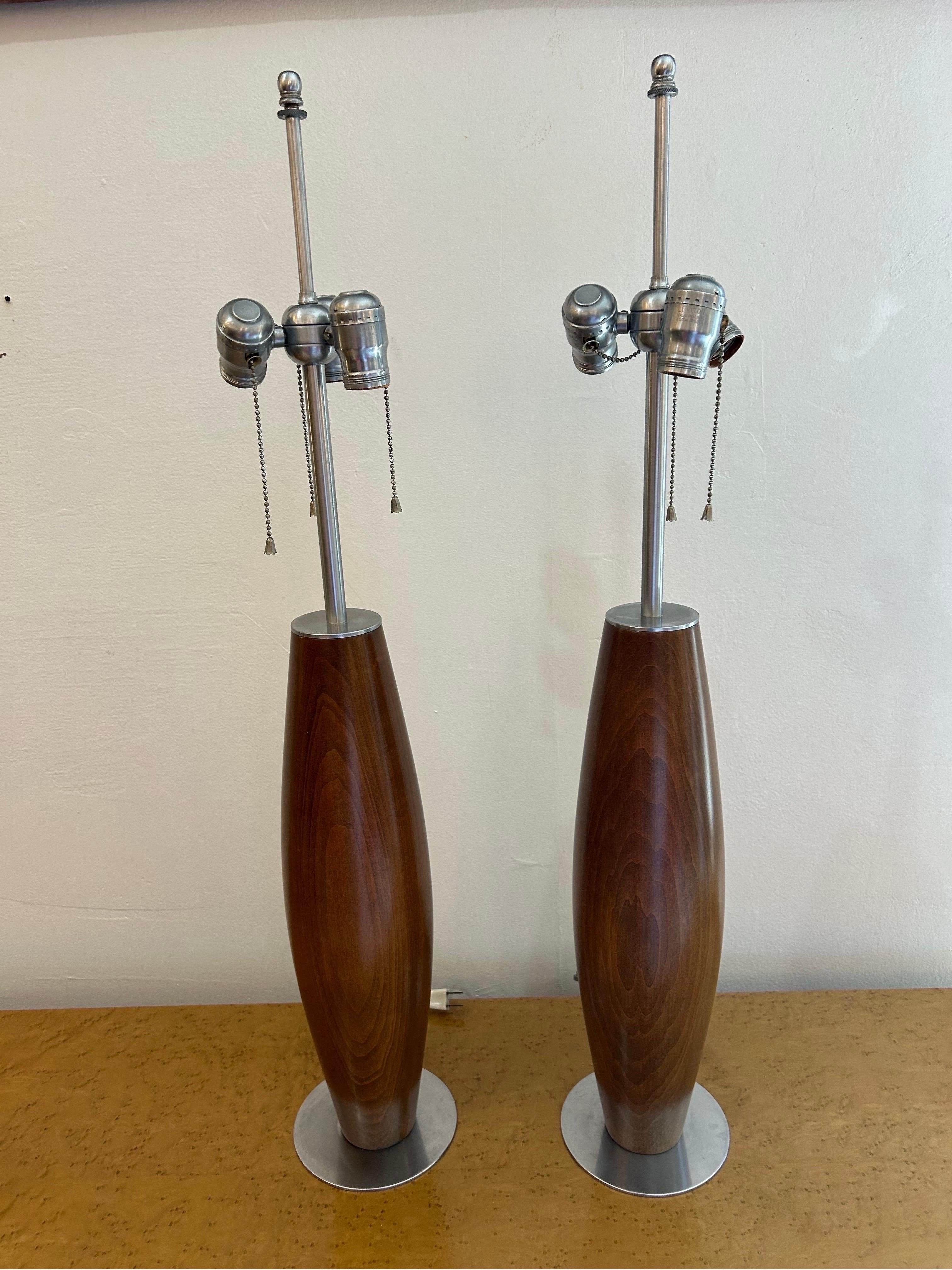 Mid-Century Modern Hansen walnut lamps a pair For Sale