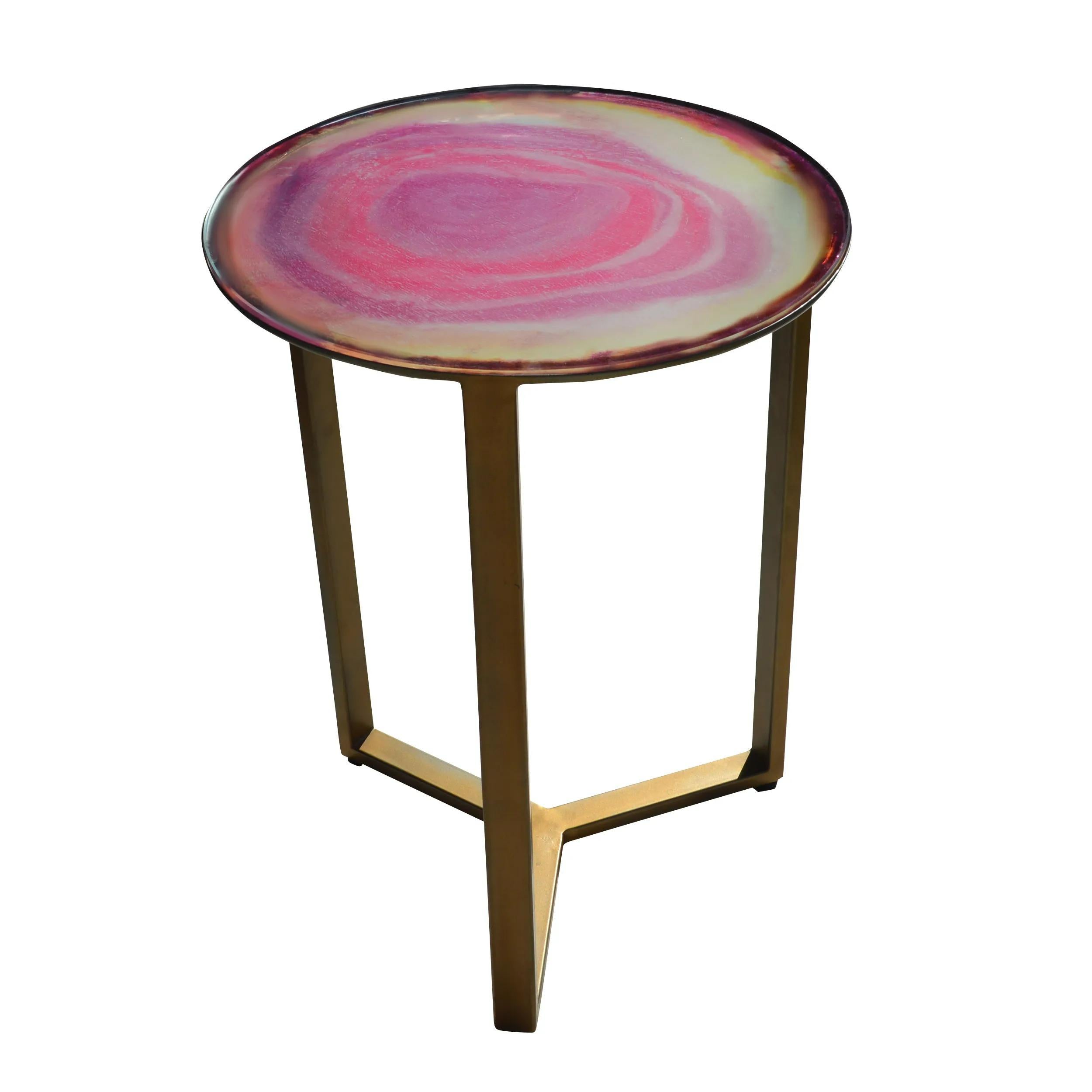 Mesa auxiliar Hanshan de 16″ con tapa de cristal de ágata de imitación Moderno en venta