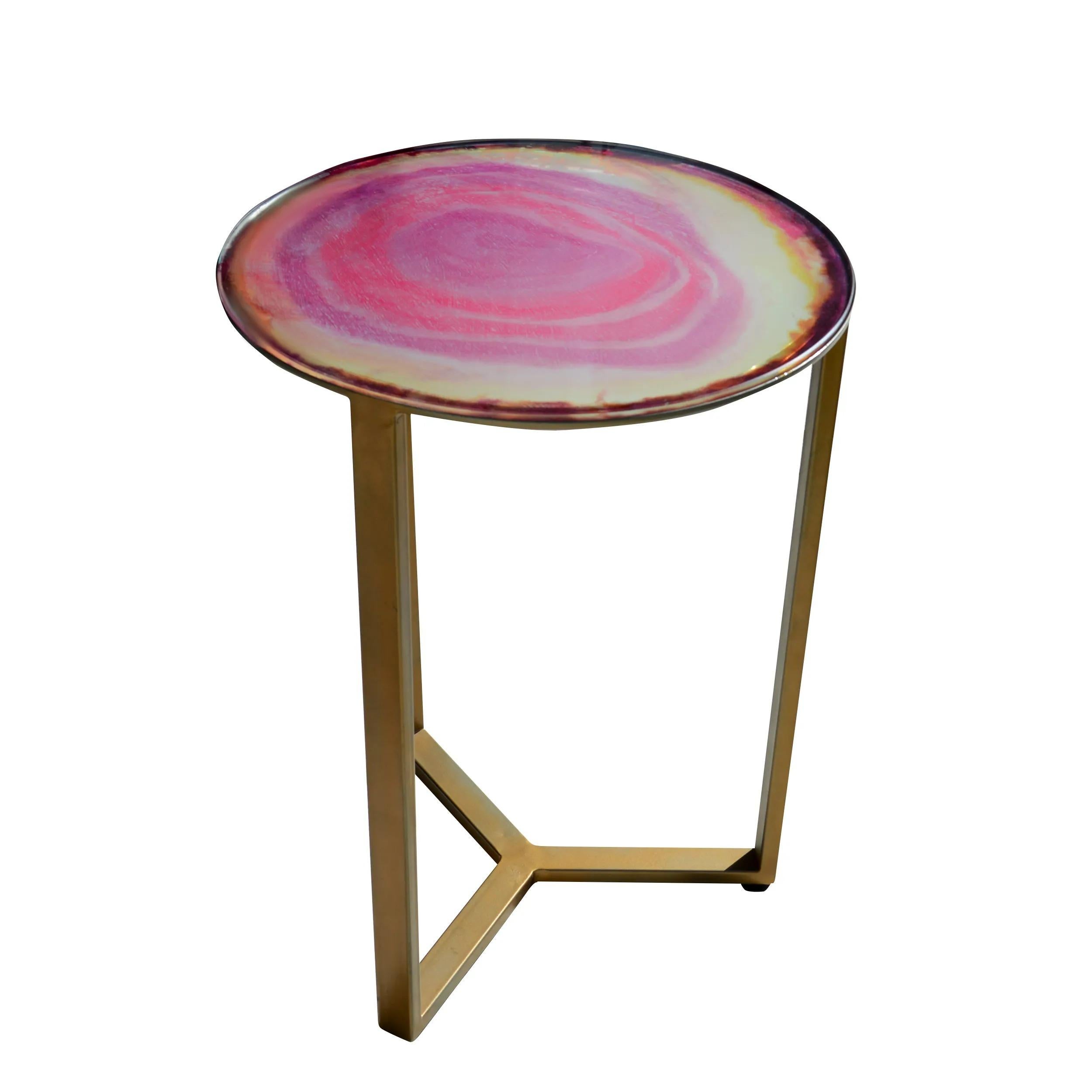 Mesa auxiliar Hanshan de 16″ con tapa de cristal de ágata de imitación Escandinavo en venta