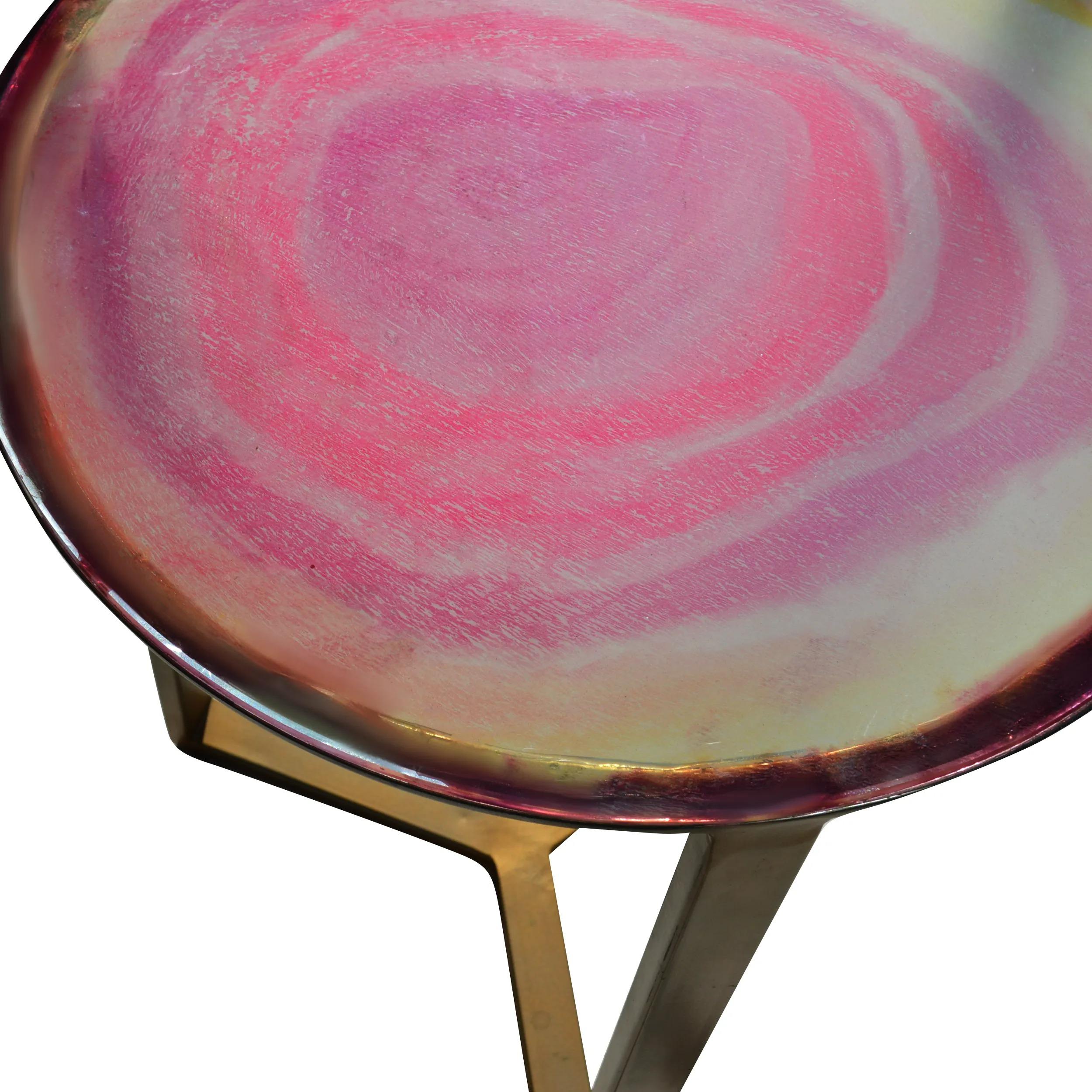 Mesa auxiliar Hanshan de 16″ con tapa de cristal de ágata de imitación Latón en venta