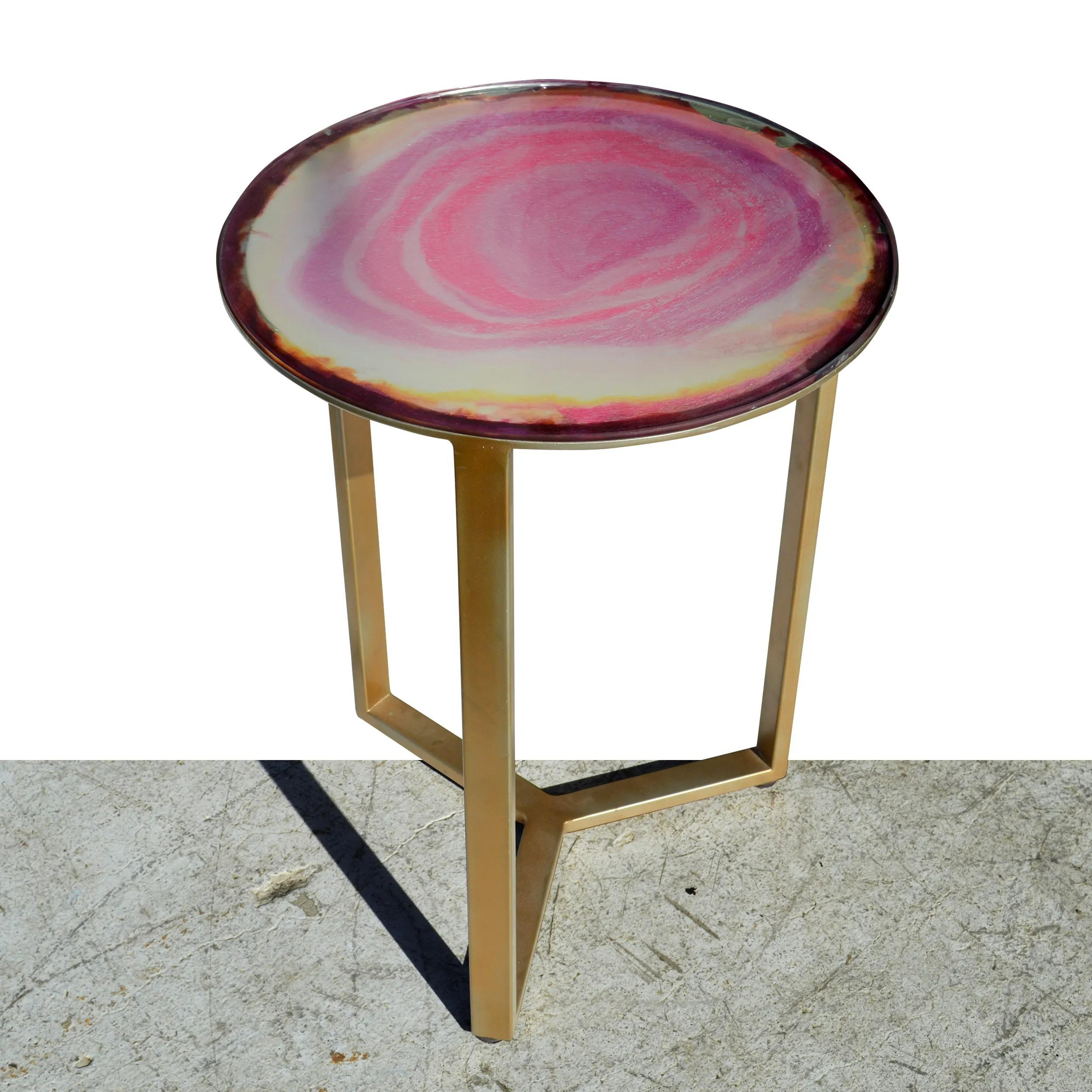 Mesa auxiliar Hanshan de 16″ con tapa de cristal de ágata de imitación en venta 1