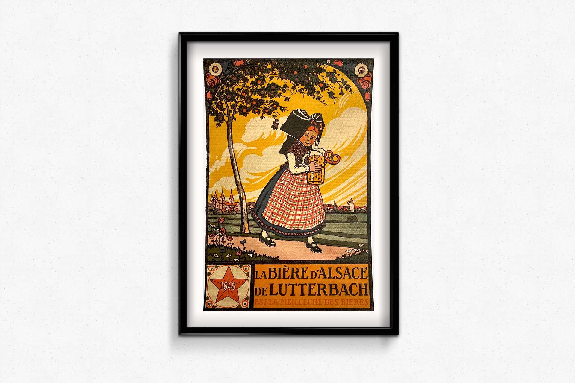 Circa 1920 Original poster by Hansi - La bière d'Alsace de Lutterbach - Beer  For Sale 2