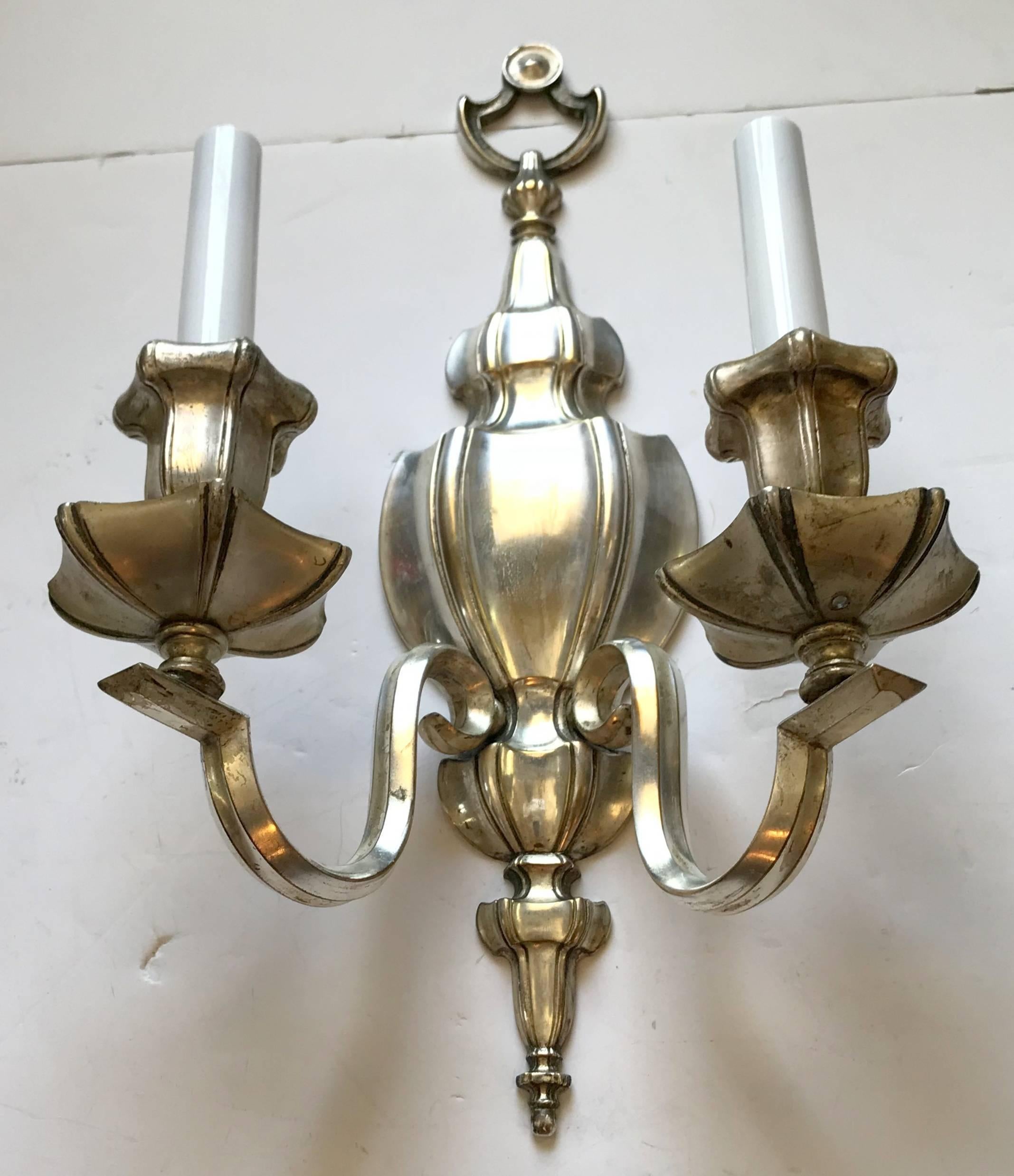 Hansom Pair Of Caldwell Georgian Silvered Bronze Neoclassical Urn Form Sconces 1