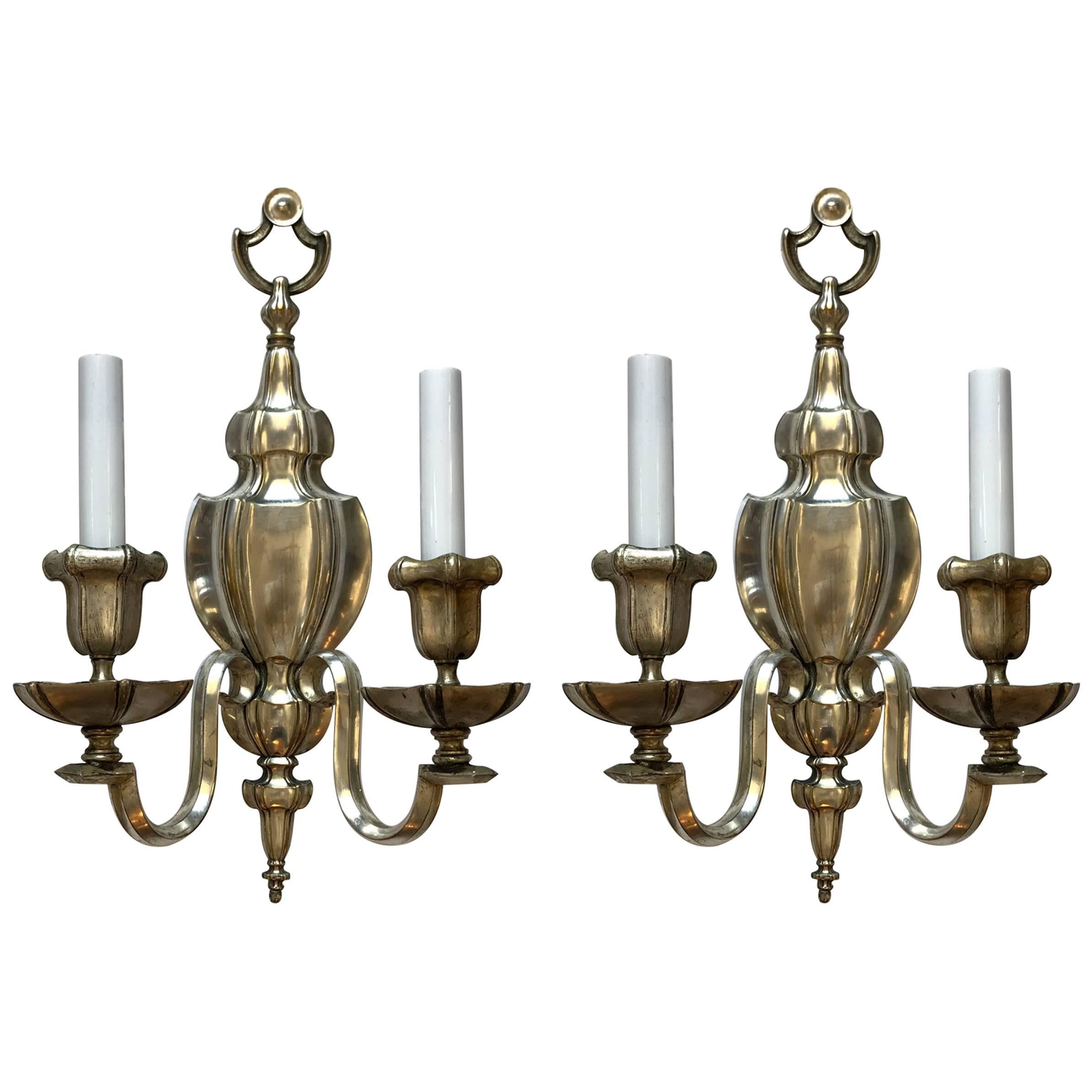 Hansom Pair Of Caldwell Georgian Silvered Bronze Neoclassical Urn Form Sconces