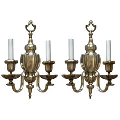 Hansom Pair Of Caldwell Georgian Silvered Bronze Neoclassical Urn Form Sconces