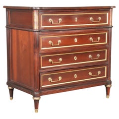 Hansome Brass Trimmed Solid Mahogany Louis XVI Directoire 4 Drawer Dresser Chest