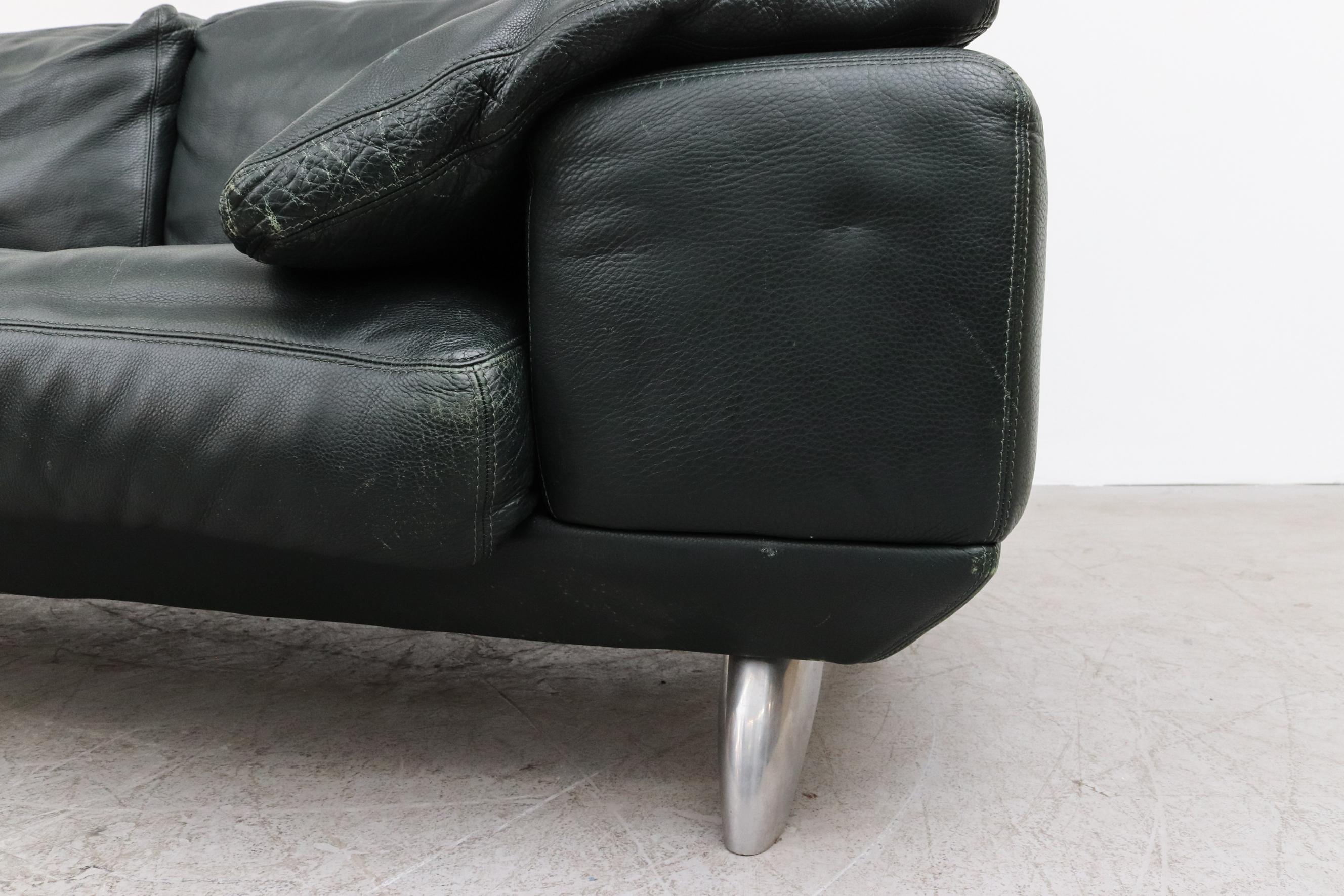 Hansome Dark Green Leather Sofa by Molinari 2