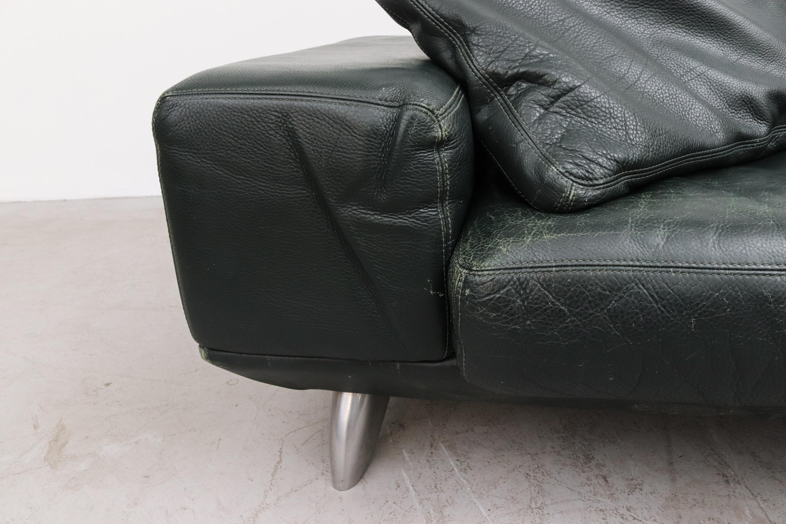Hansome Dark Green Leather Sofa by Molinari 5