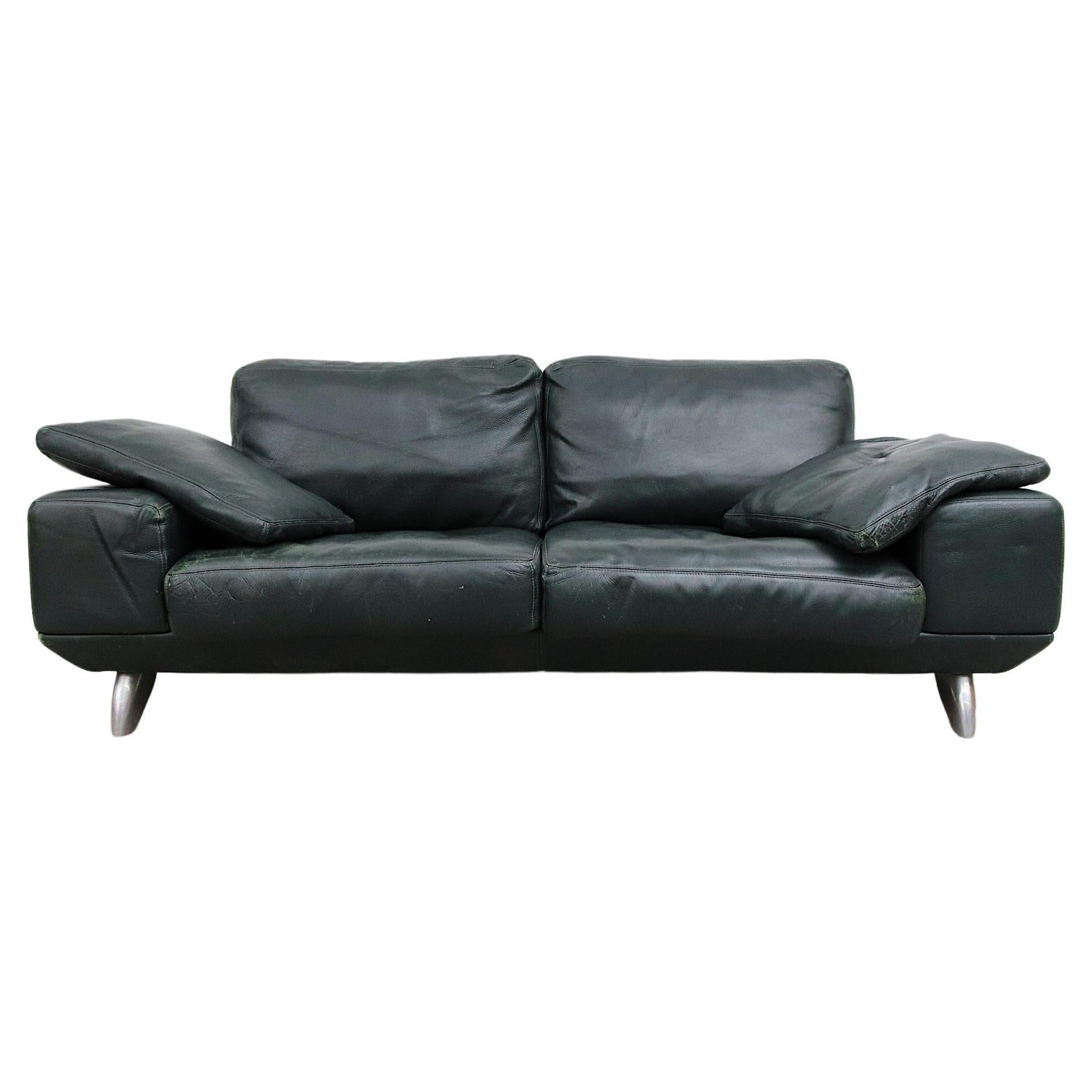 Hansome Dark Green Leather Sofa by Molinari