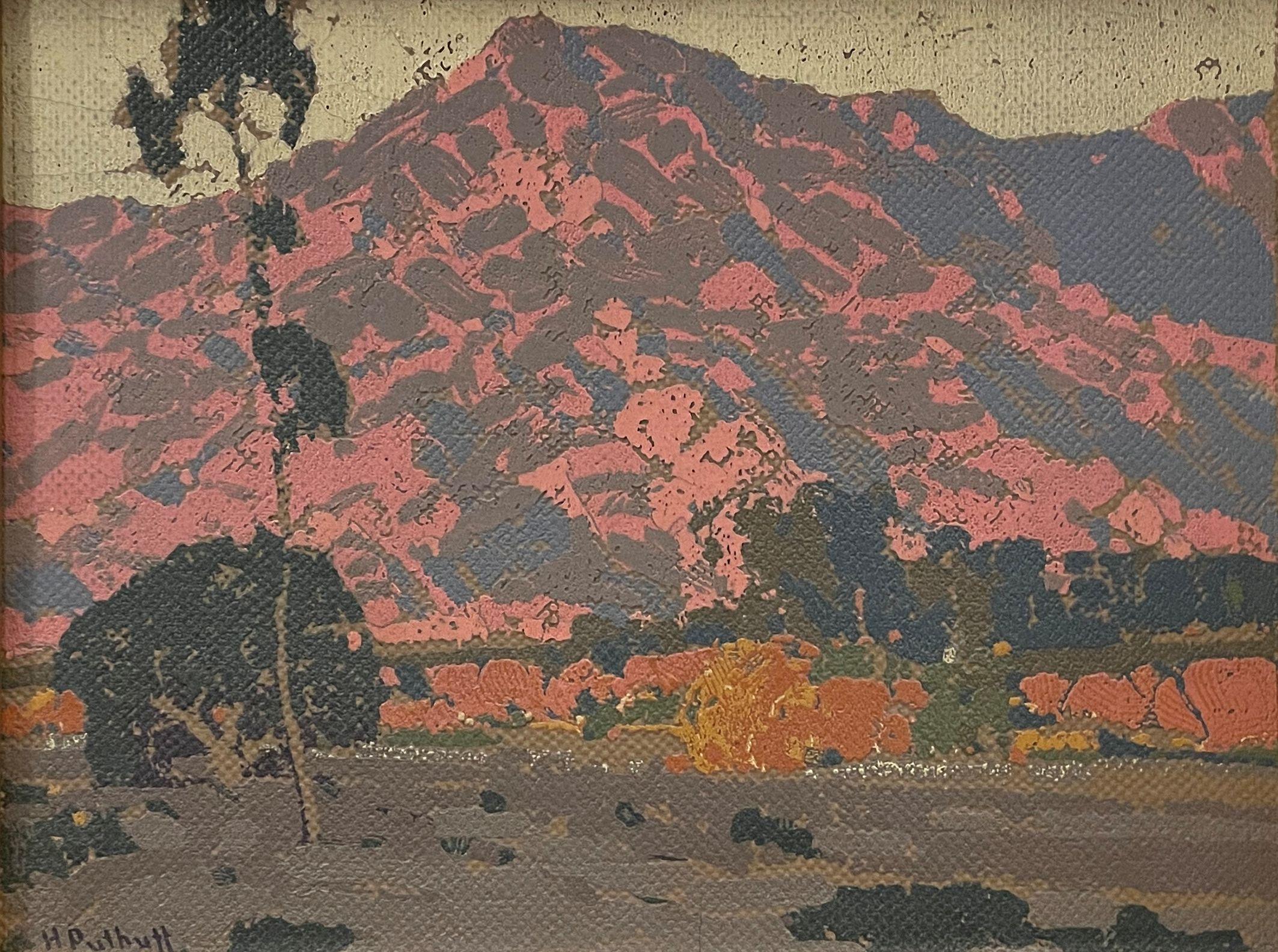 Hanson Duvall Puthuff (1875 - 1972)
Southern California Mountain Landscape
Oil on canvasboard
11 1/2 x 14 3/4 inches
Signed lower left

Provenance:
John Moran Auctioneers, Pasadena, November 14, 2000, Lot 210
Private Collection, Maryland

Hanson