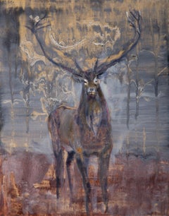 Peinture à l'huile originale « Cerf » de Hao Zhang