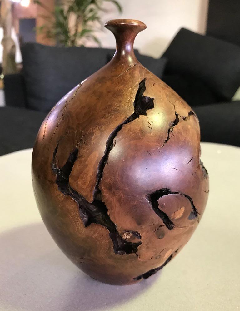 A very attractive piece by master wood sculptor or artist Hap Sakwa, widely considered a leader of the wood turning movement in the late 1970s and early 1980s. A quite detailed, solid and eye catching piece.

Signed and dated (9-78) on