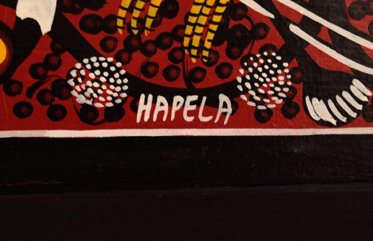 Hapela, Tinga Tinga, Oil on Canvas, Naivist Composition with Birds For Sale 1