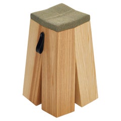 Happens Stool in Ash Wood And Green Melange Wool Fabric by Heilig Objects