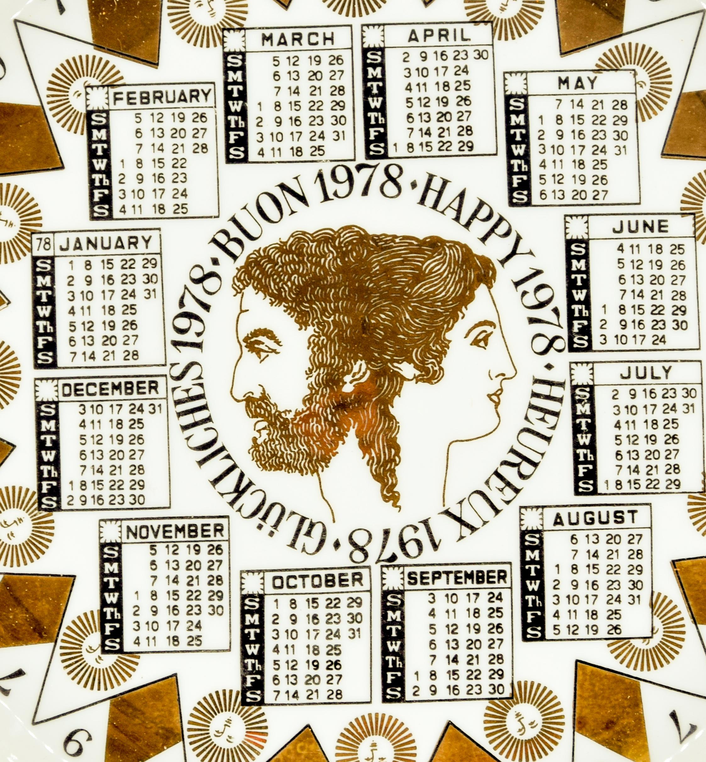 Happy 1978, Calendar Series by Piero Fornasetti, 1978 In Good Condition In Roma, IT