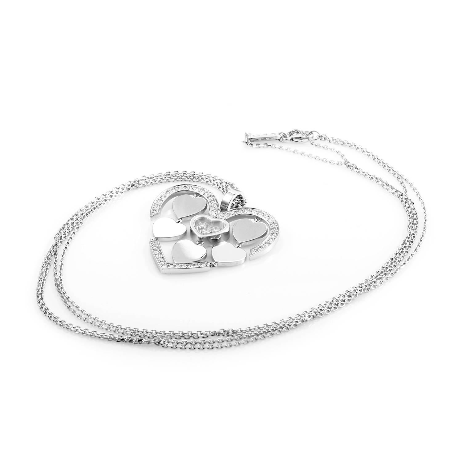 Women's Happy Amore 18 Karat Gold Diamond Pave Floating Diamonds Hearts Pendant Necklace
