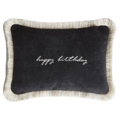 Happy Birthday Cushion Black Velvet with White Fringes