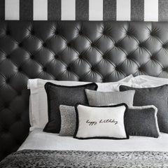 Happy Birthday Cushion White Velvet with Black Fringes