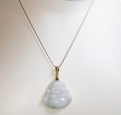 Happy Buddha Jade Pendant set in 14K Gold Settings
