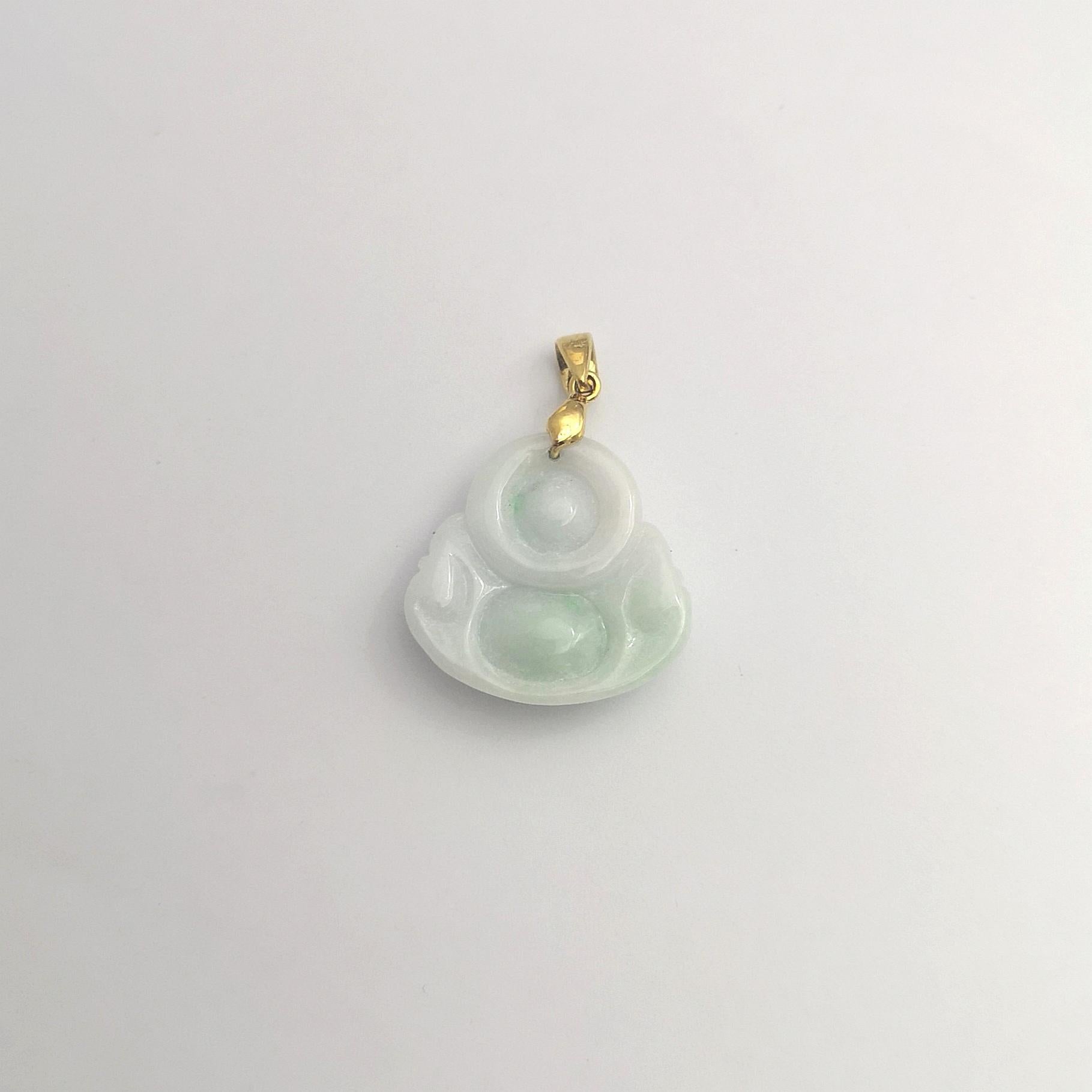 da uomo o donna Ciondolo di giada Happy Buddha con montatura in oro 14K in vendita