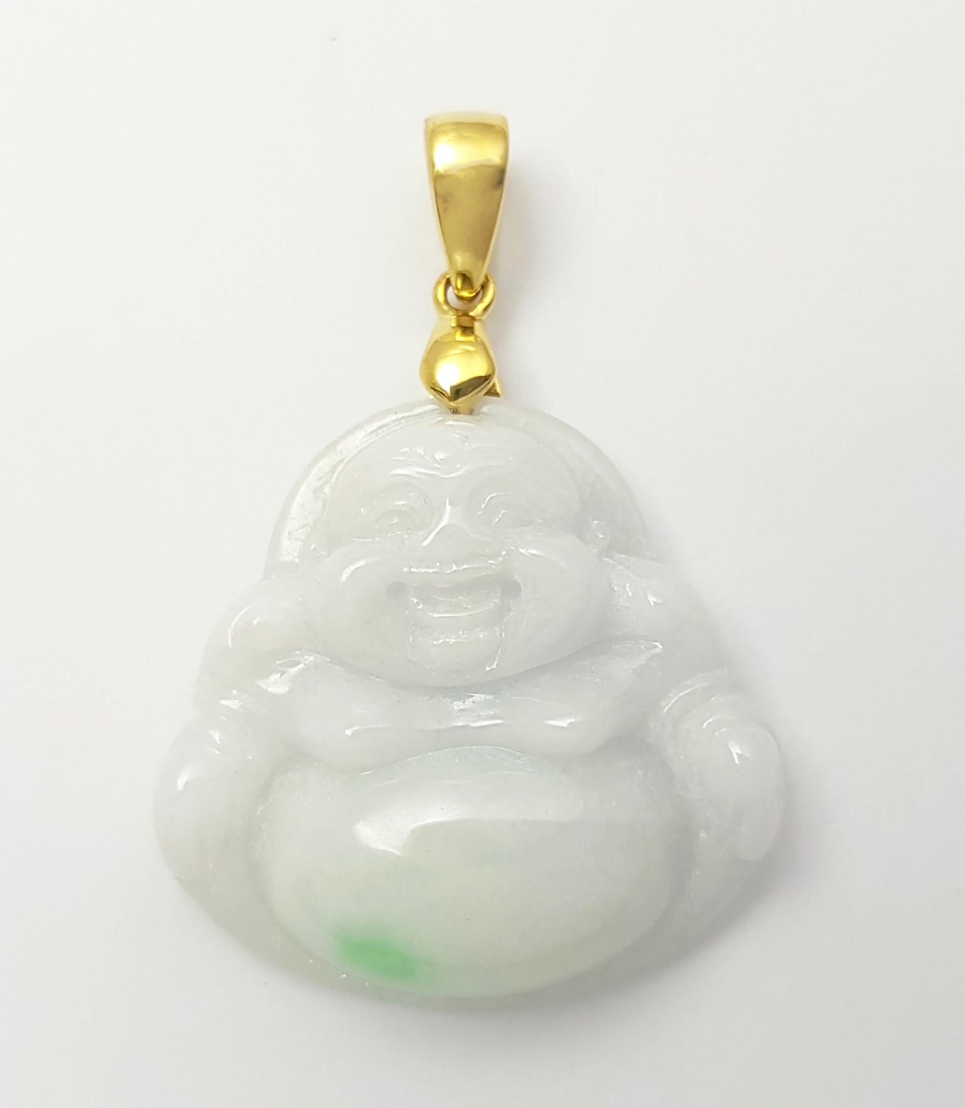 Ciondolo di giada Happy Buddha con montatura in oro 14K in vendita 2