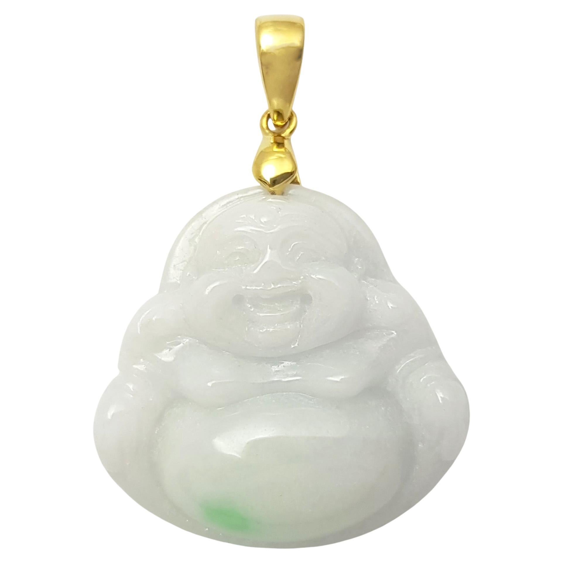 Pendentif Bouddha Happy en or 14 carats serti de jade