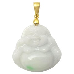 Happy Buddha Jade Pendant set in 14K Gold Settings