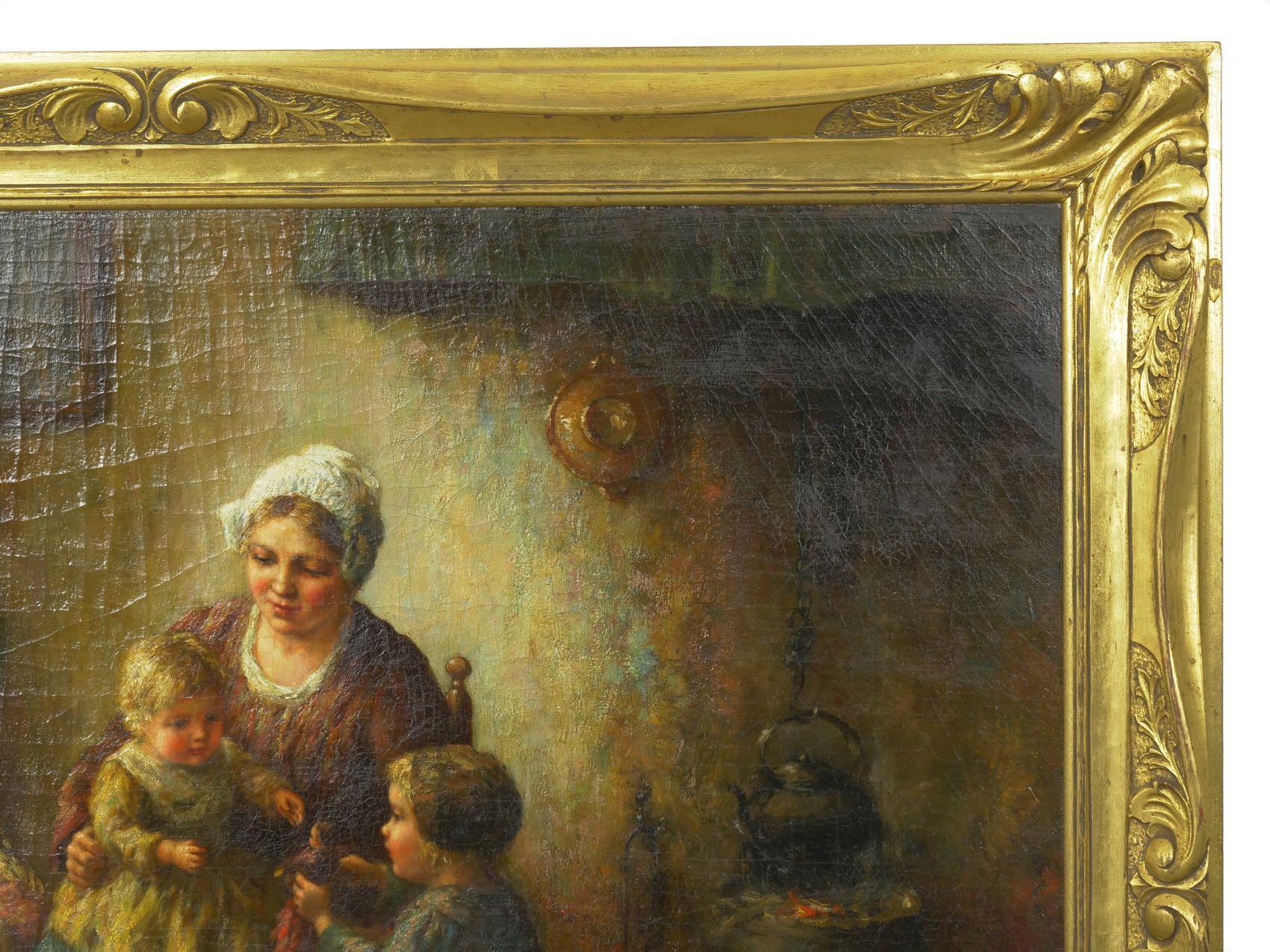 “Happy Days” Oil Painting on Canvas of Mother W/ Children by Cornelius Wouter B 4