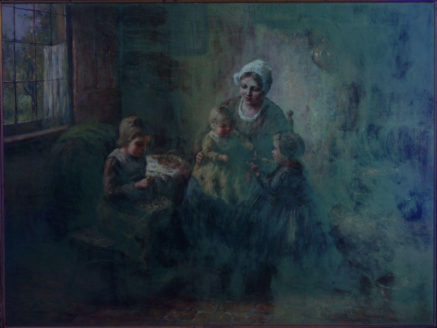 “Happy Days” Oil Painting on Canvas of Mother W/ Children by Cornelius Wouter B 6
