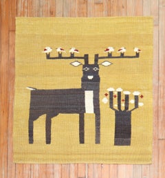 Happy Deer Pictorial Persian Kilim Wall Hanging