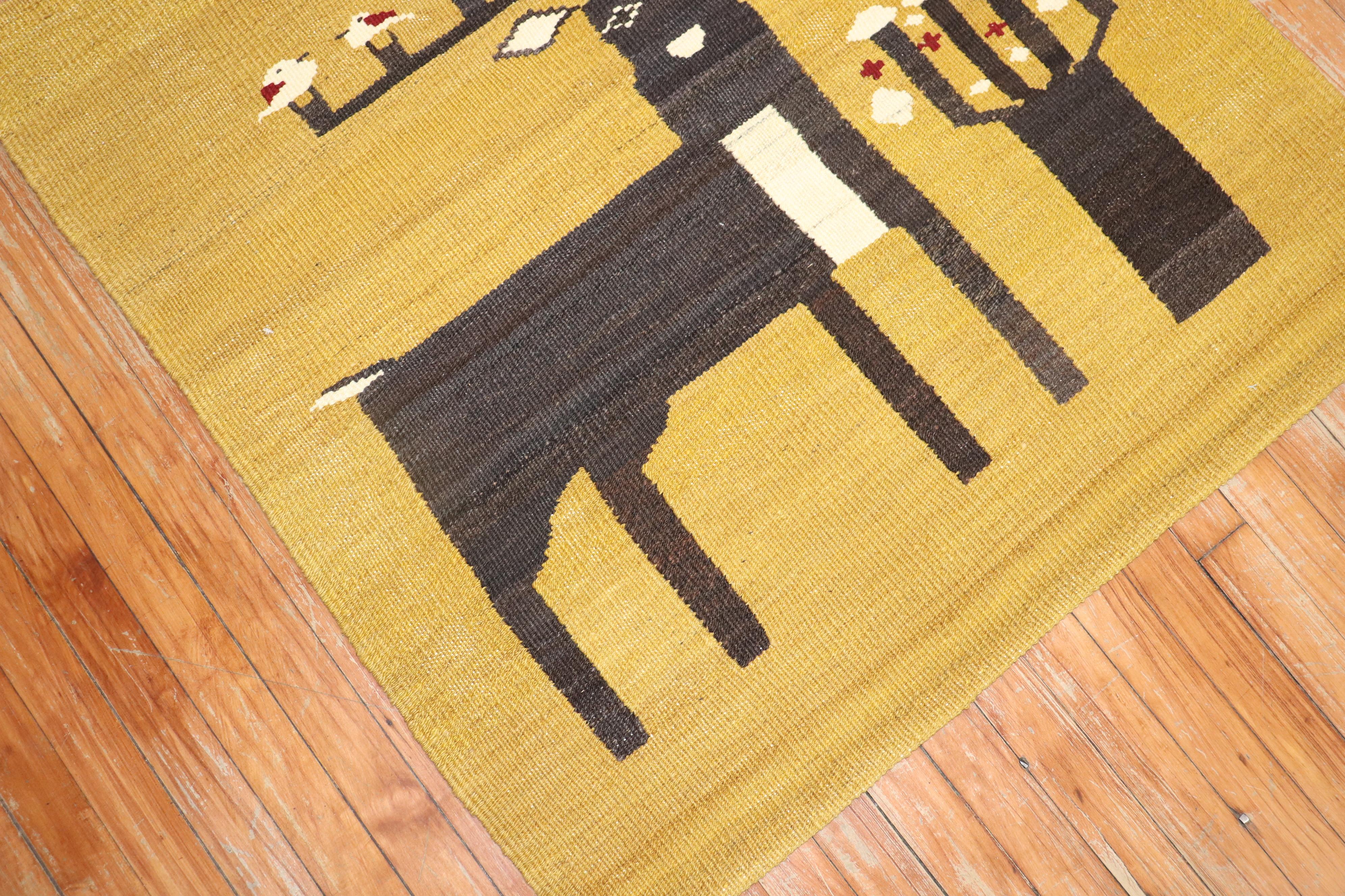 Happy Deer Pictorial Persian Kilim Wall Hanging In Good Condition In New York, NY