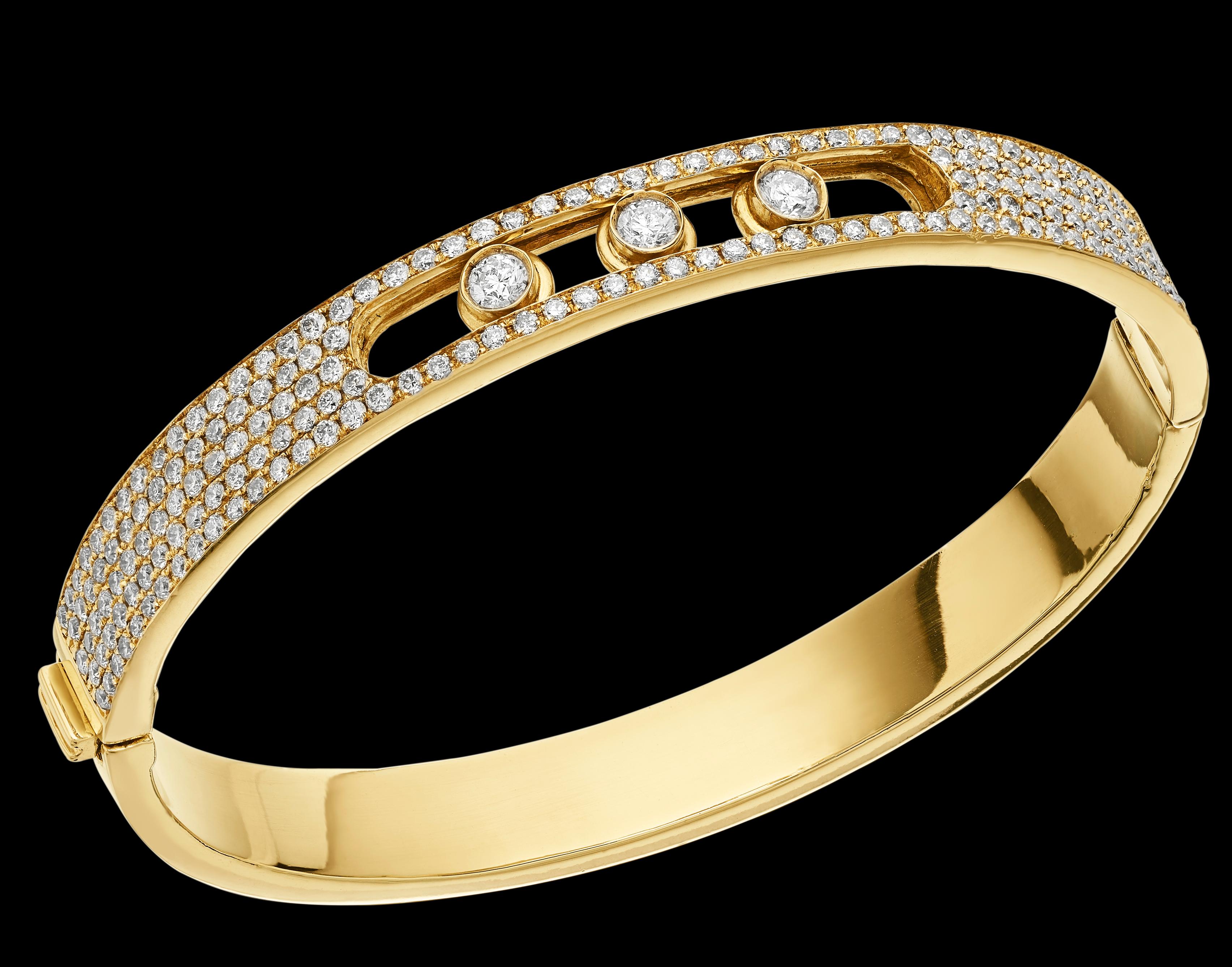 Modern 'Yessayan' Designer Moving Diamond Bangle in 18ct Yellow Gold For Sale