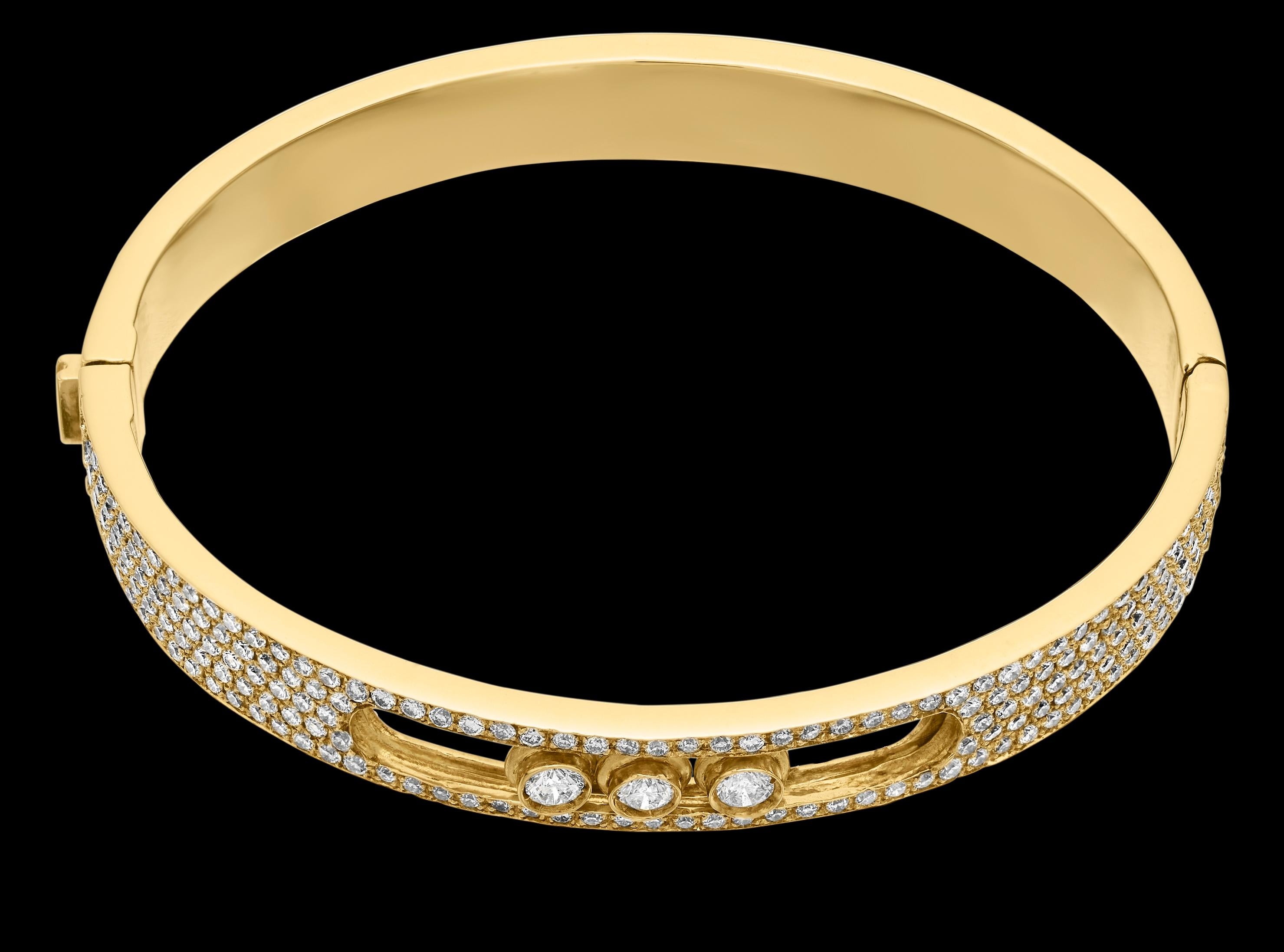 Round Cut 'Yessayan' Designer Moving Diamond Bangle in 18ct Yellow Gold For Sale