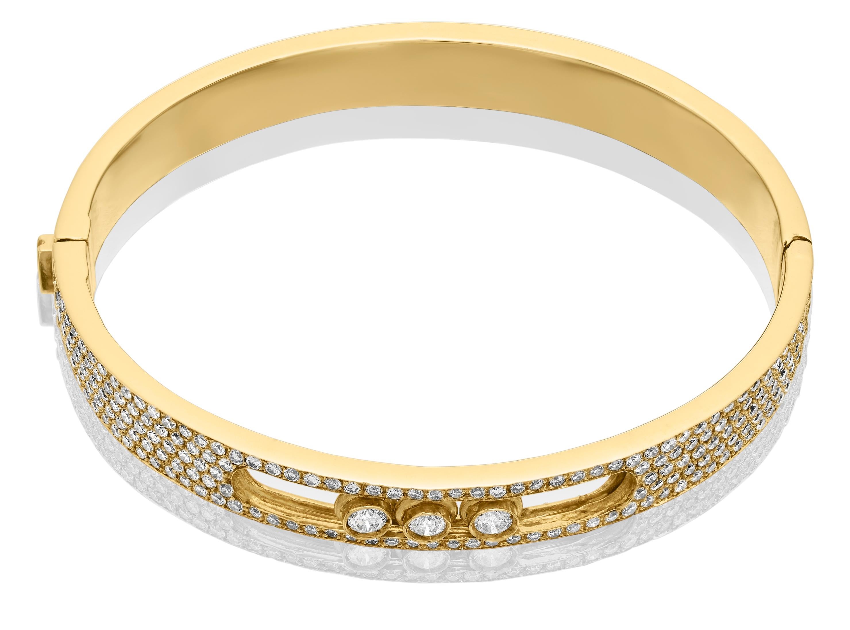 'Yessayan' Designer Moving Diamond Bangle in 18ct Yellow Gold For Sale 1