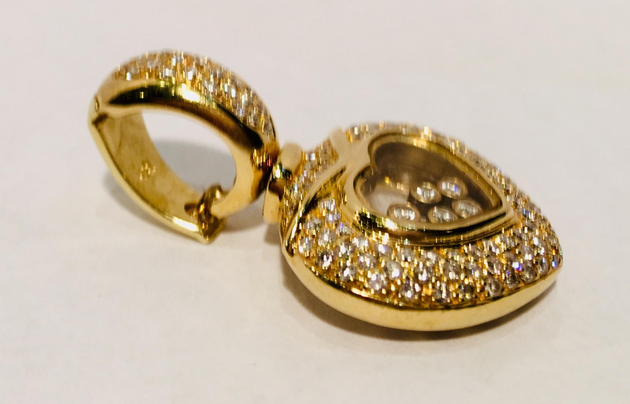 Contemporary Happy Diamond Heart Enhancer Pendant Floating Diamonds 18 Karat Yellow Gold