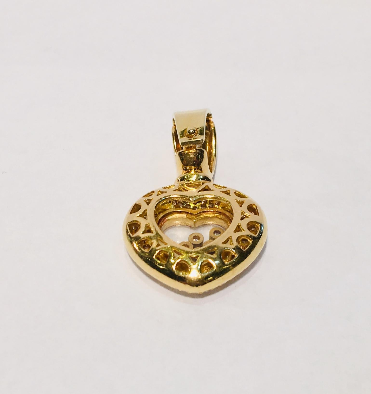 Women's Happy Diamond Heart Enhancer Pendant Floating Diamonds 18 Karat Yellow Gold